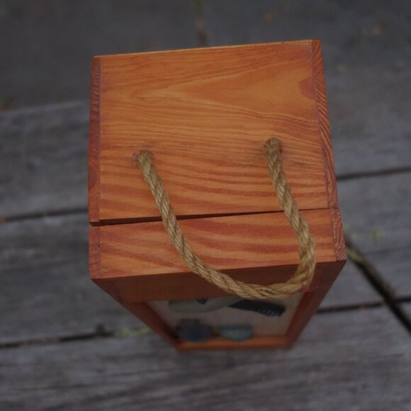 Wood Wine Bottle Carrying Box w/ Rope Handle with Corkscrew & Wine Bottle Design - Picture 12 of 16